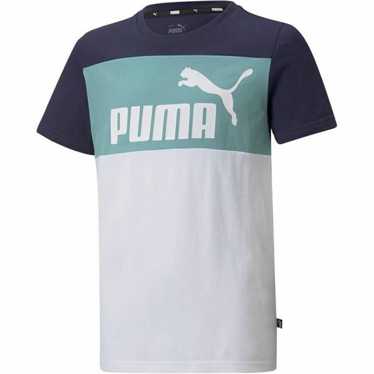 Child's Short Sleeve T-Shirt Puma Essentials+ Colorblock Blue Dark
