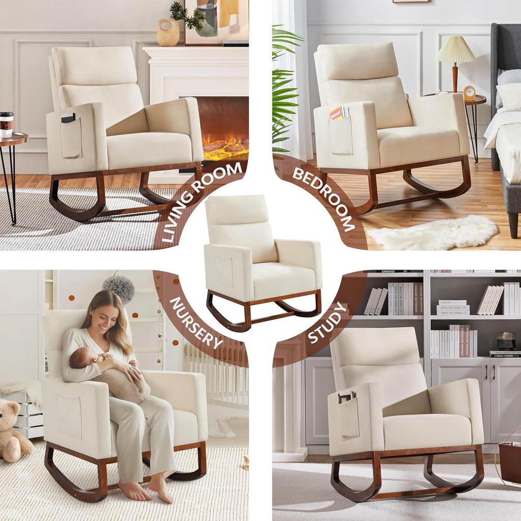 Rocking Recliner Chair With Side Pocket And Adjustable