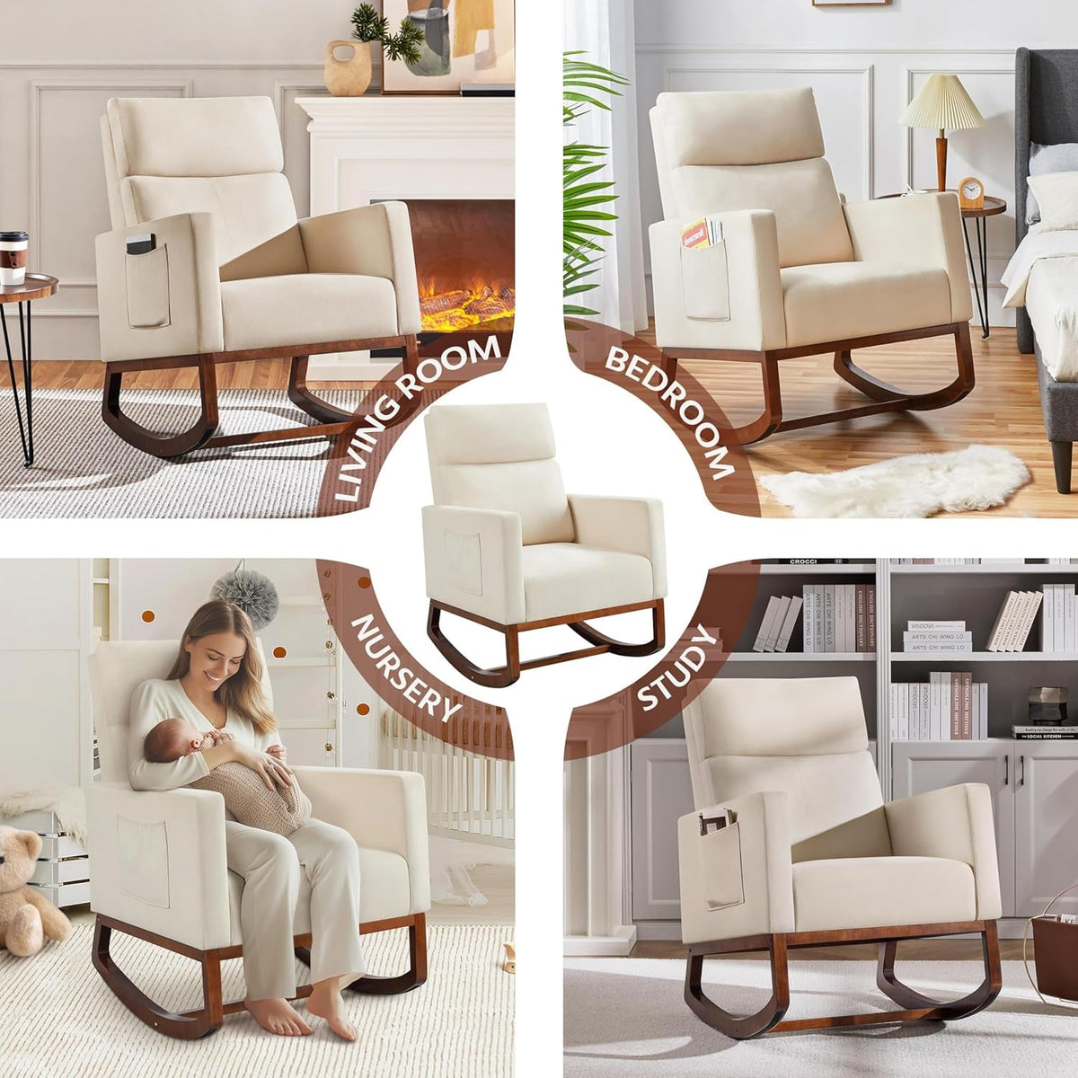 Rocking Recliner Chair With Side Pocket And Adjustable