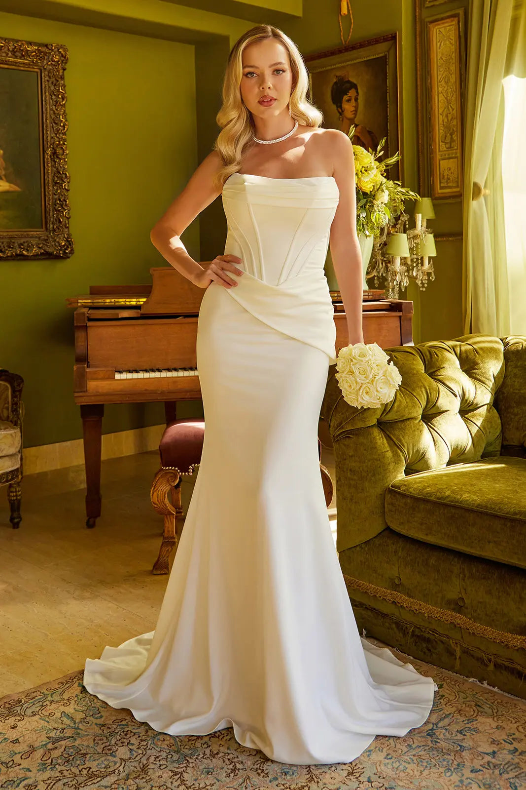 Ruched bodice strapless fitted wedding gown GLGL3584