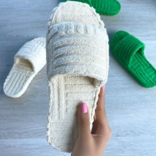 Flat Furry Women Slides Thick Sole Open Toe Slippers