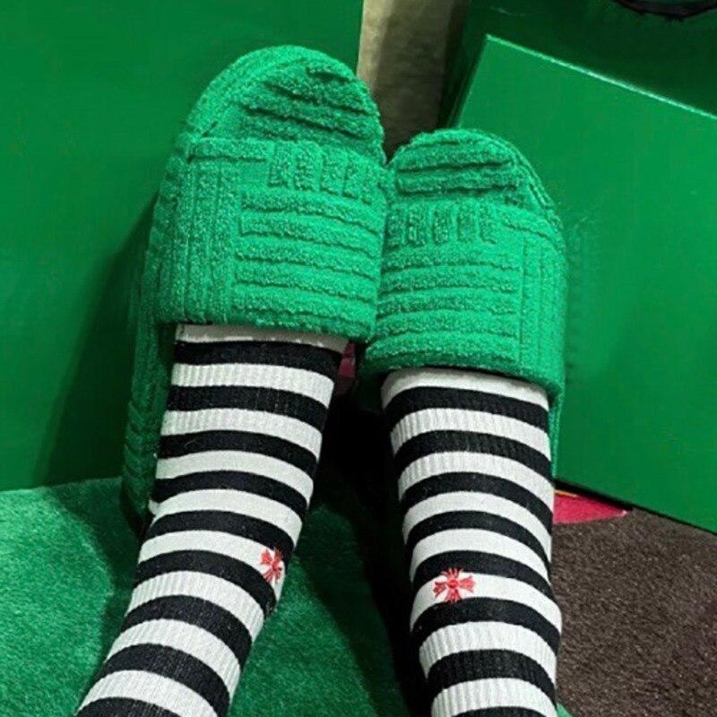 Flat Furry Women Slides Thick Sole Open Toe Slippers