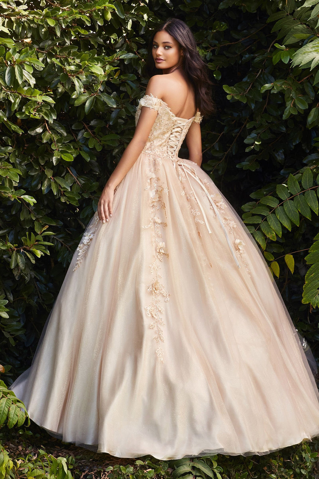 OFF THE SHOULDER LAYERED TULLE BALL GOWN CDCD0185