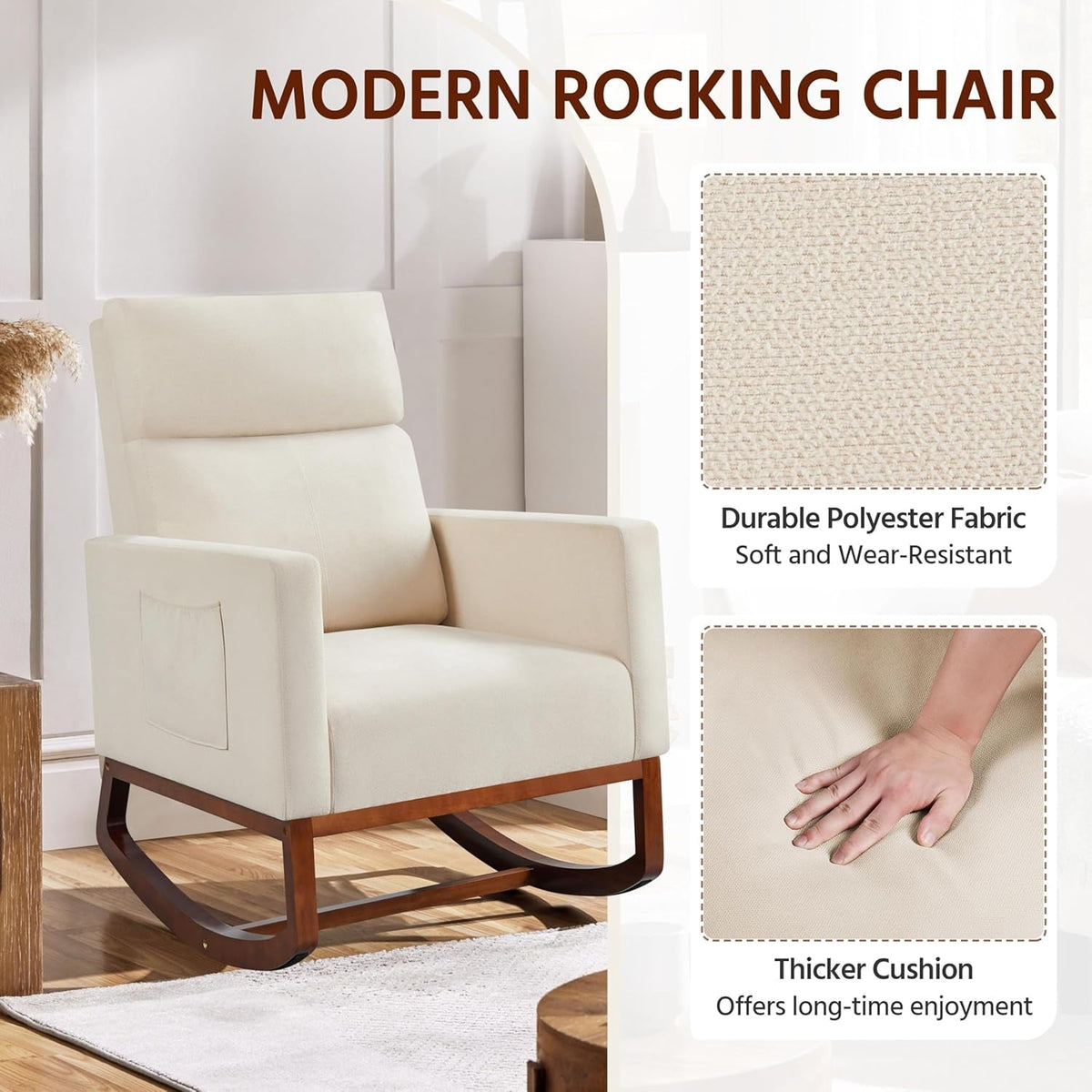 Rocking Recliner Chair With Side Pocket And Adjustable