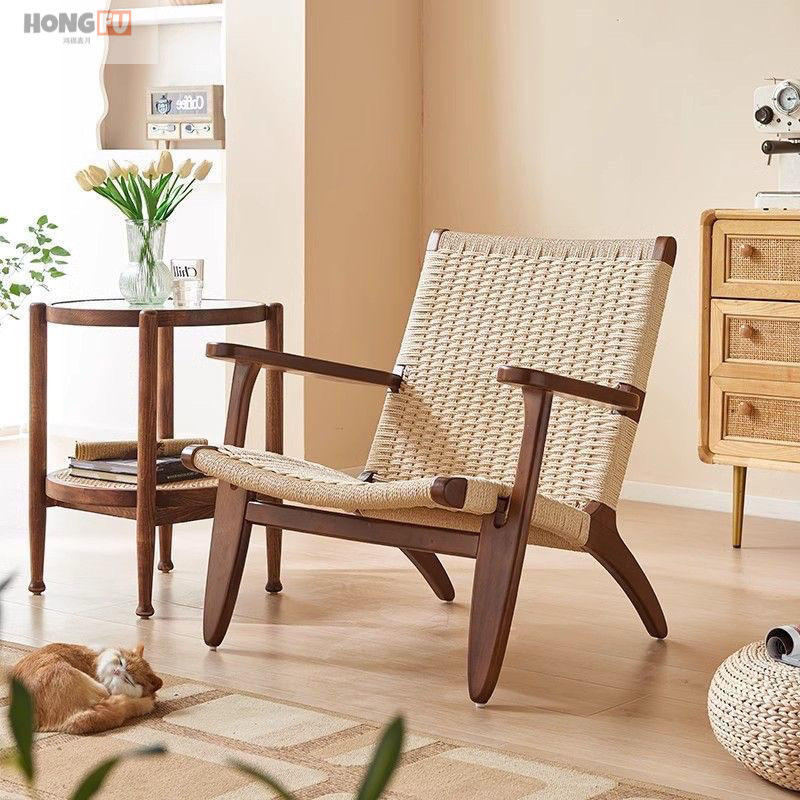 NORDHAVEN™ Rope-Woven Solid Wood Lounge Chair