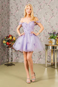Butterfly applique sequin mesh babydoll dress w sheer straps GLGS3186